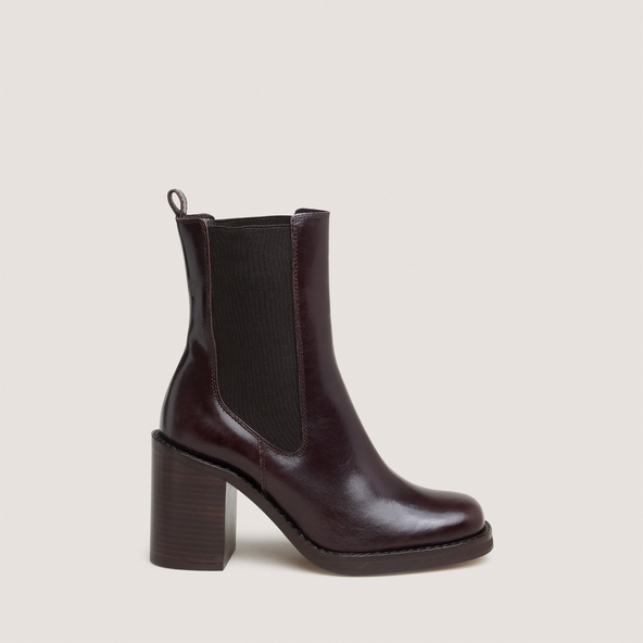 Bottines à talons débordantsen cuir marron foncé | BRETZ