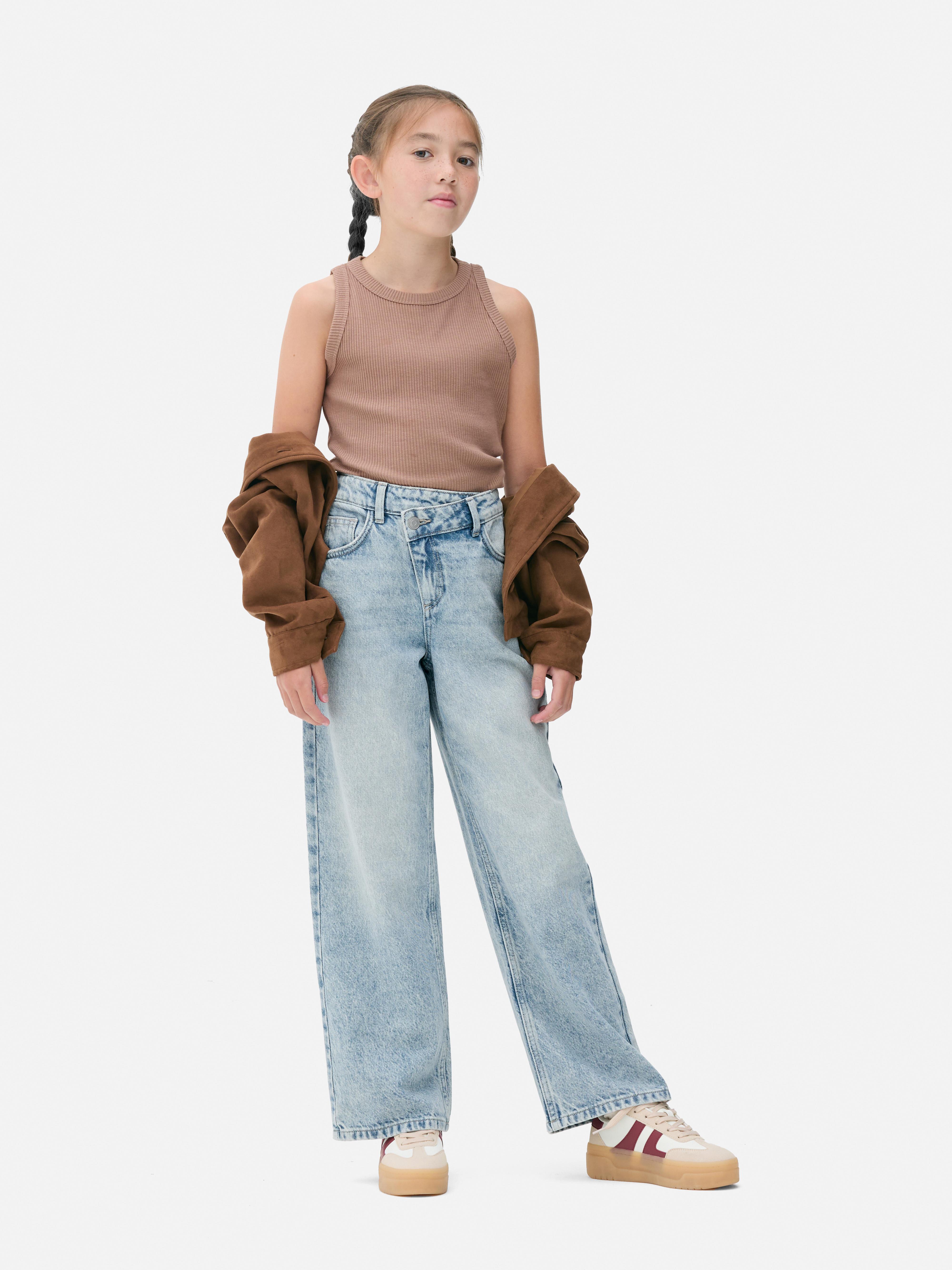 7-15yrs | Crossover Waist Wide Leg Jeans