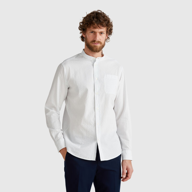 Striped Mandarin collar shirt