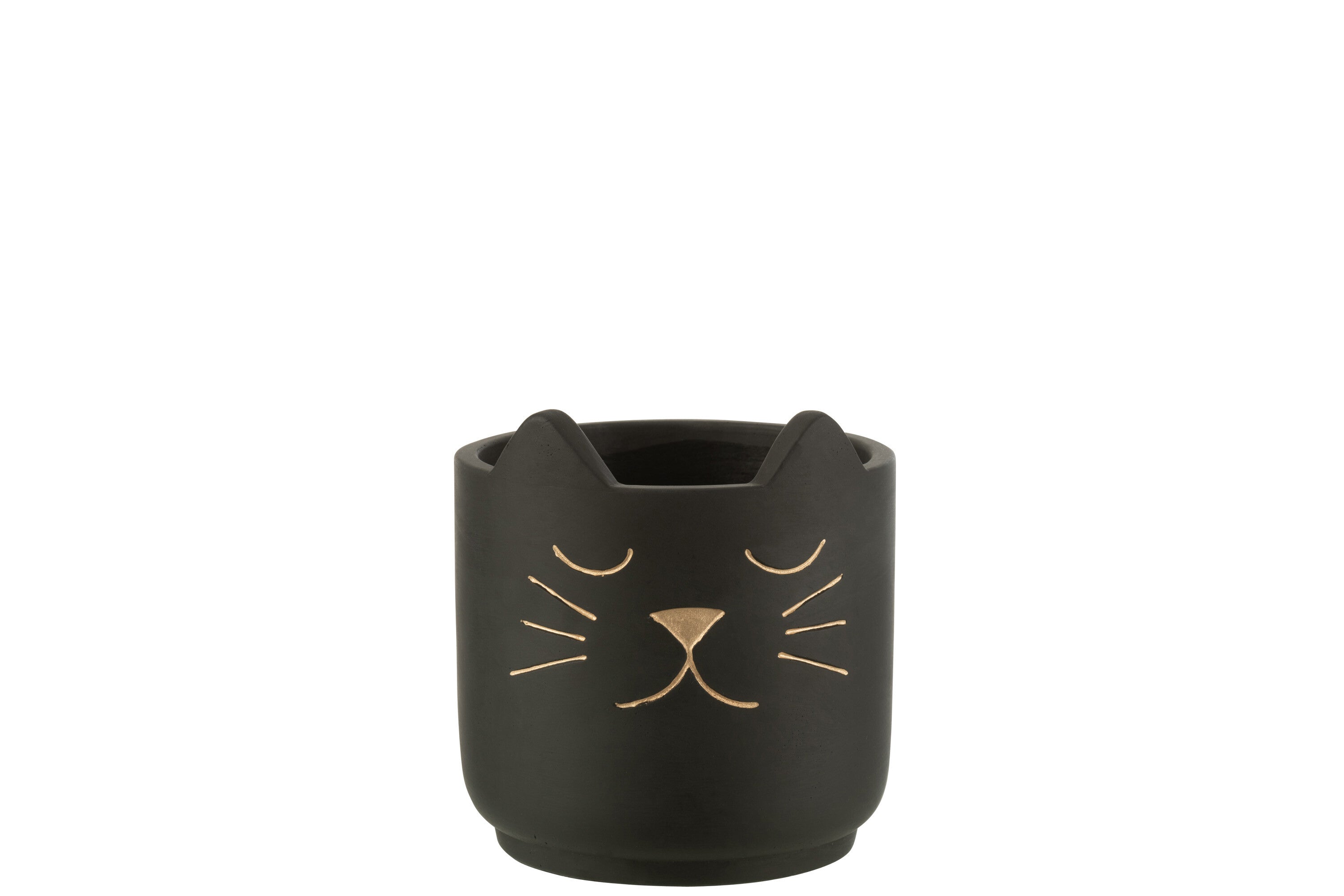 J-Line Bloempot Kat voor binnen - keramiek - zwart/goud - small - Ø 14 cm