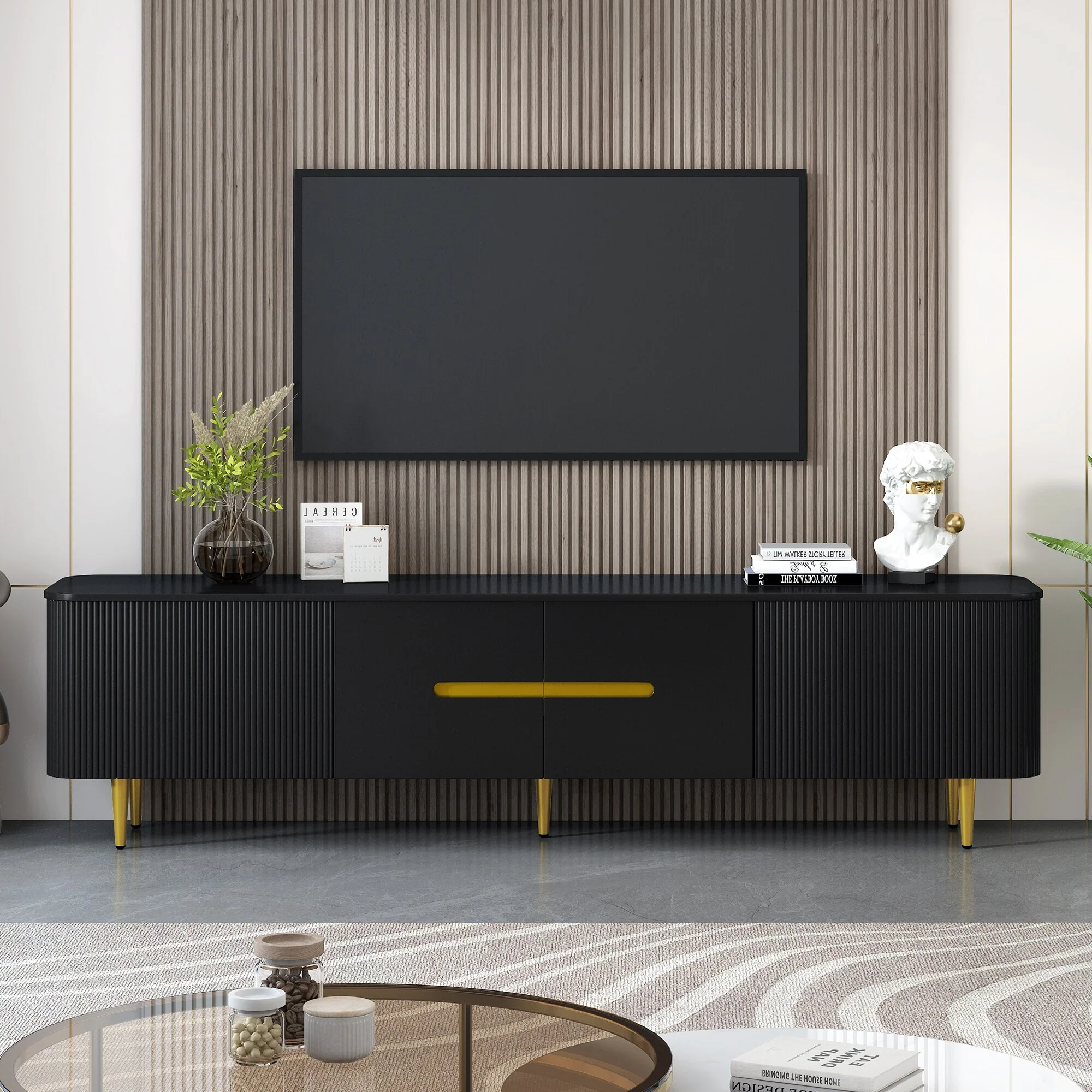 78.7''Minimalist TV Stand for TVs up to 85 Inches, Modern Entertainment Center Media Console with 4 Spacious Cabinets