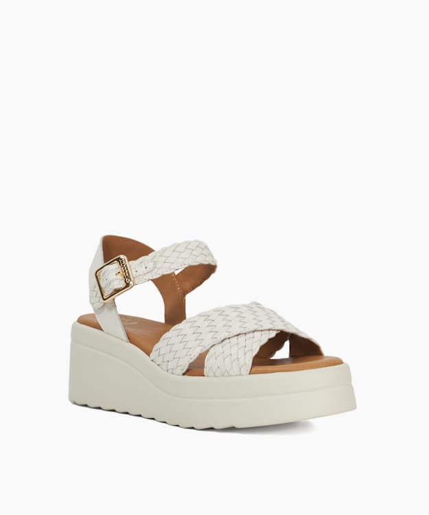 Kinleys Ecru - Braided Leather Wedge Sandals