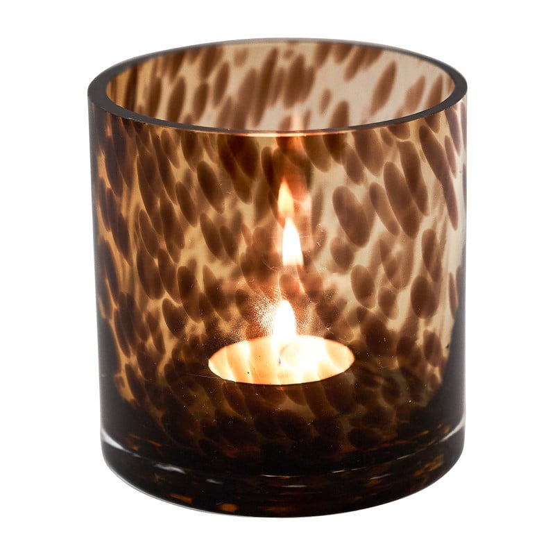 Theelichthouder luipaardprint - &Oslash;9.7x10.5 cm