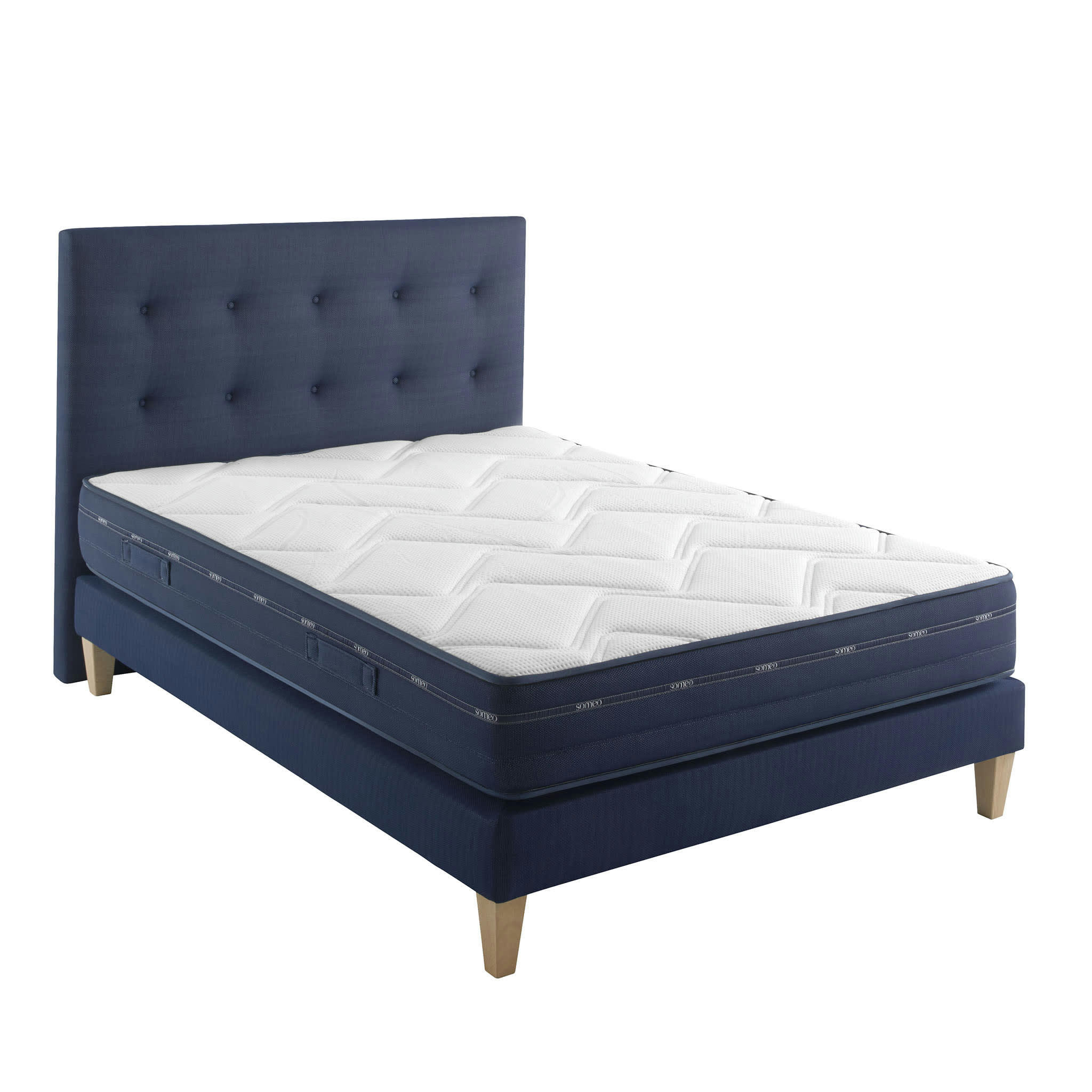 REVE 500 - Ensemble matelas ressorts et, sommier, pieds et tête de lit 140x200