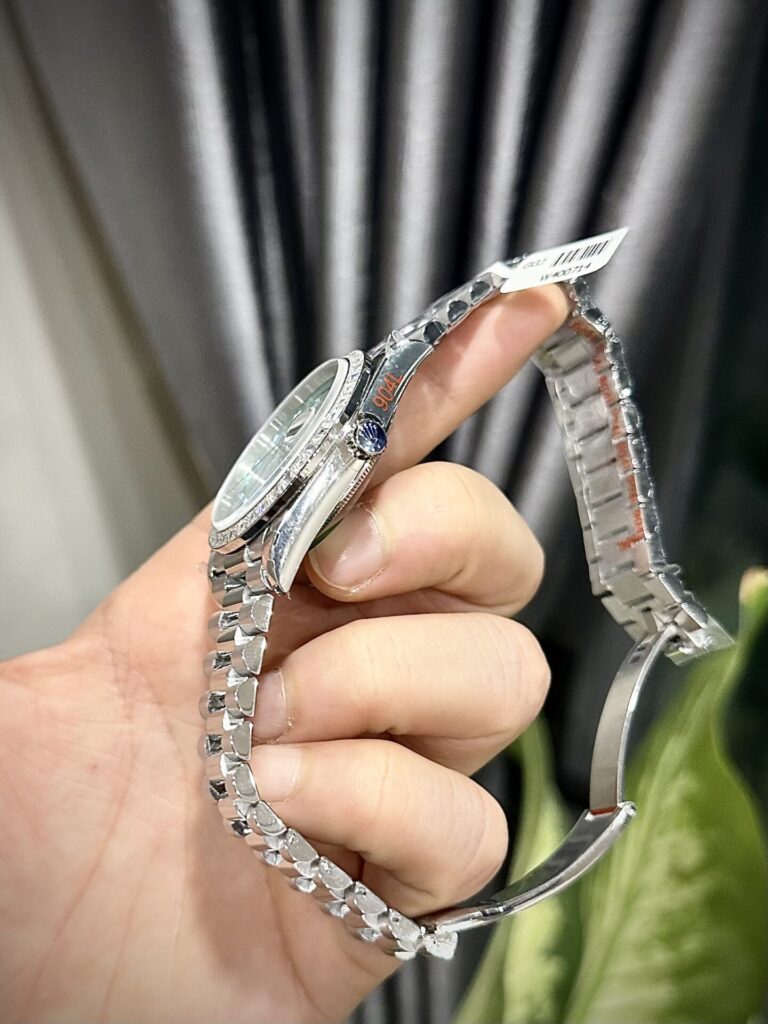 Rolex Day-Date 904L Steel Ice Blue Arabic Dial CZ Diamonds 40mm Super Clone