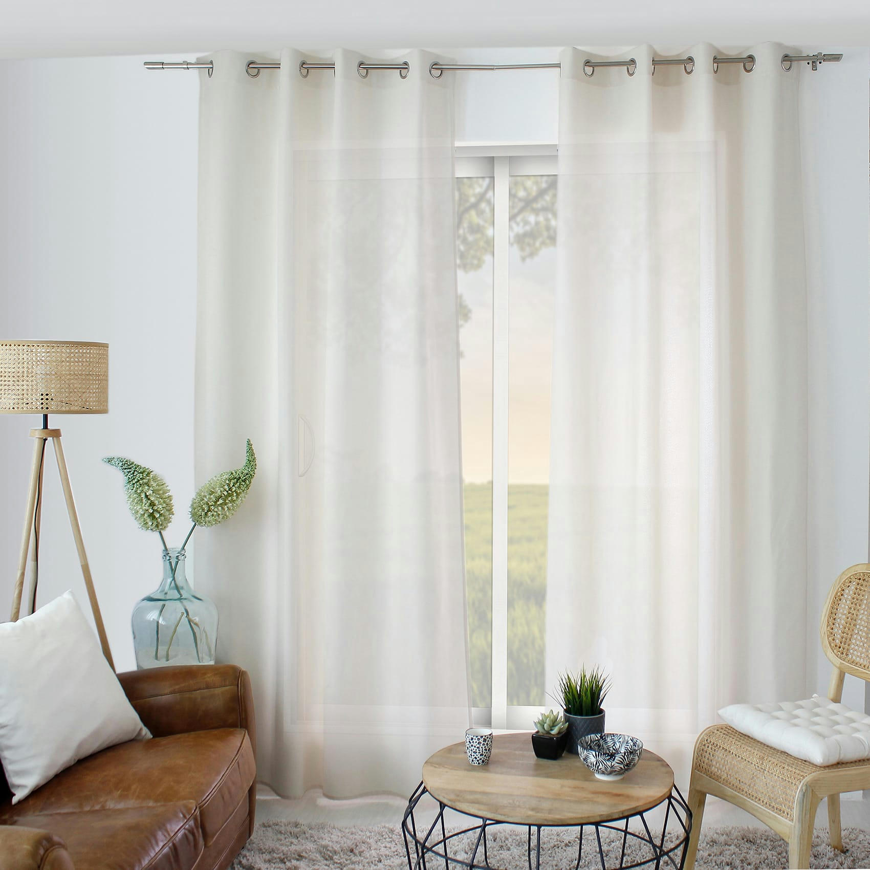 - Rideau tamisant uni à œillets polyester ecru 135x240 cm