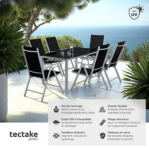 Ensemble salon de jardin cadre aluminium polyester 6 pers. Argent