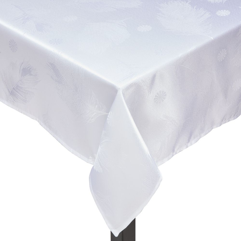 Nappe en tissu blanc motif plumes