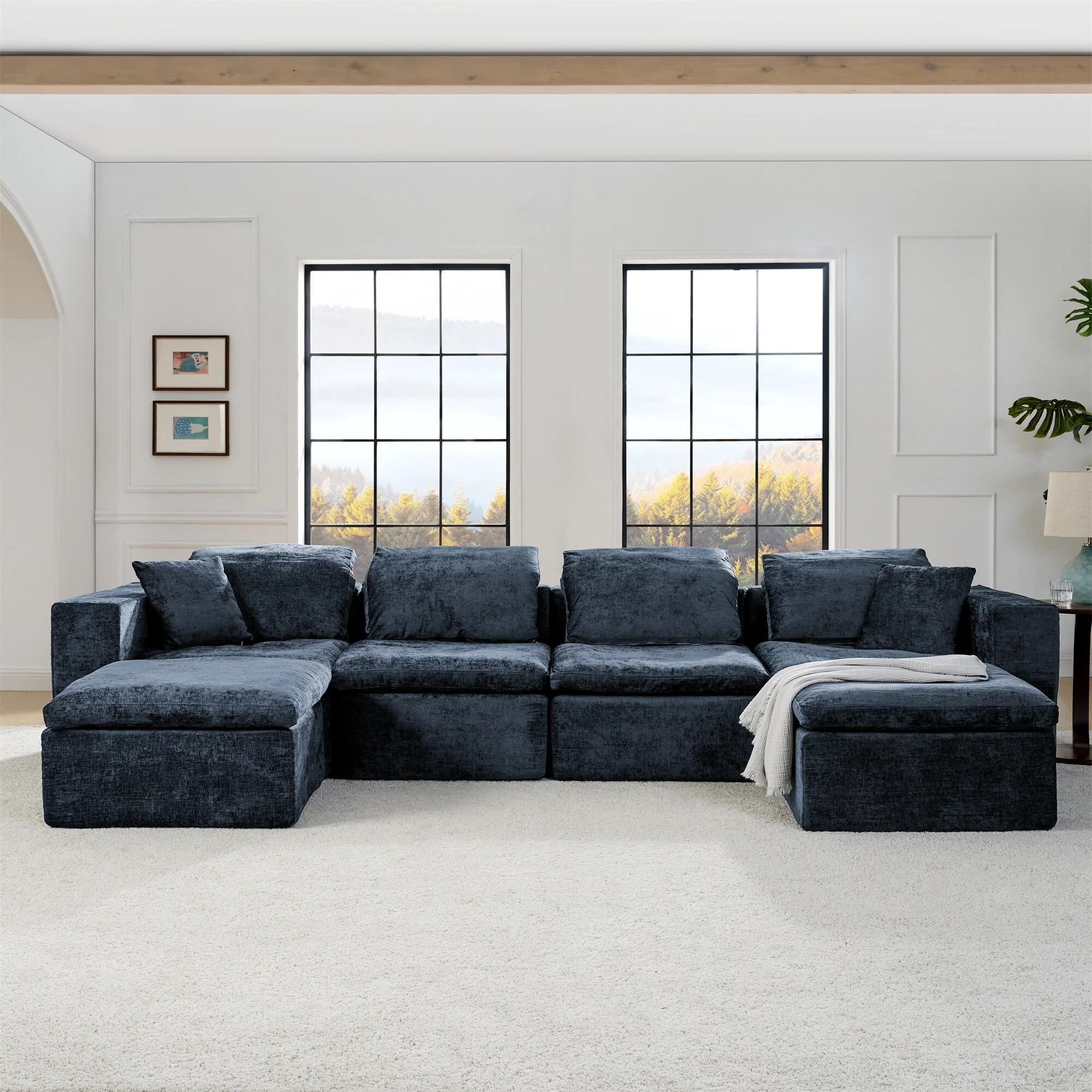 143 Chenille U-Shaped Modular Sectional Sofa with Comfy Chaise