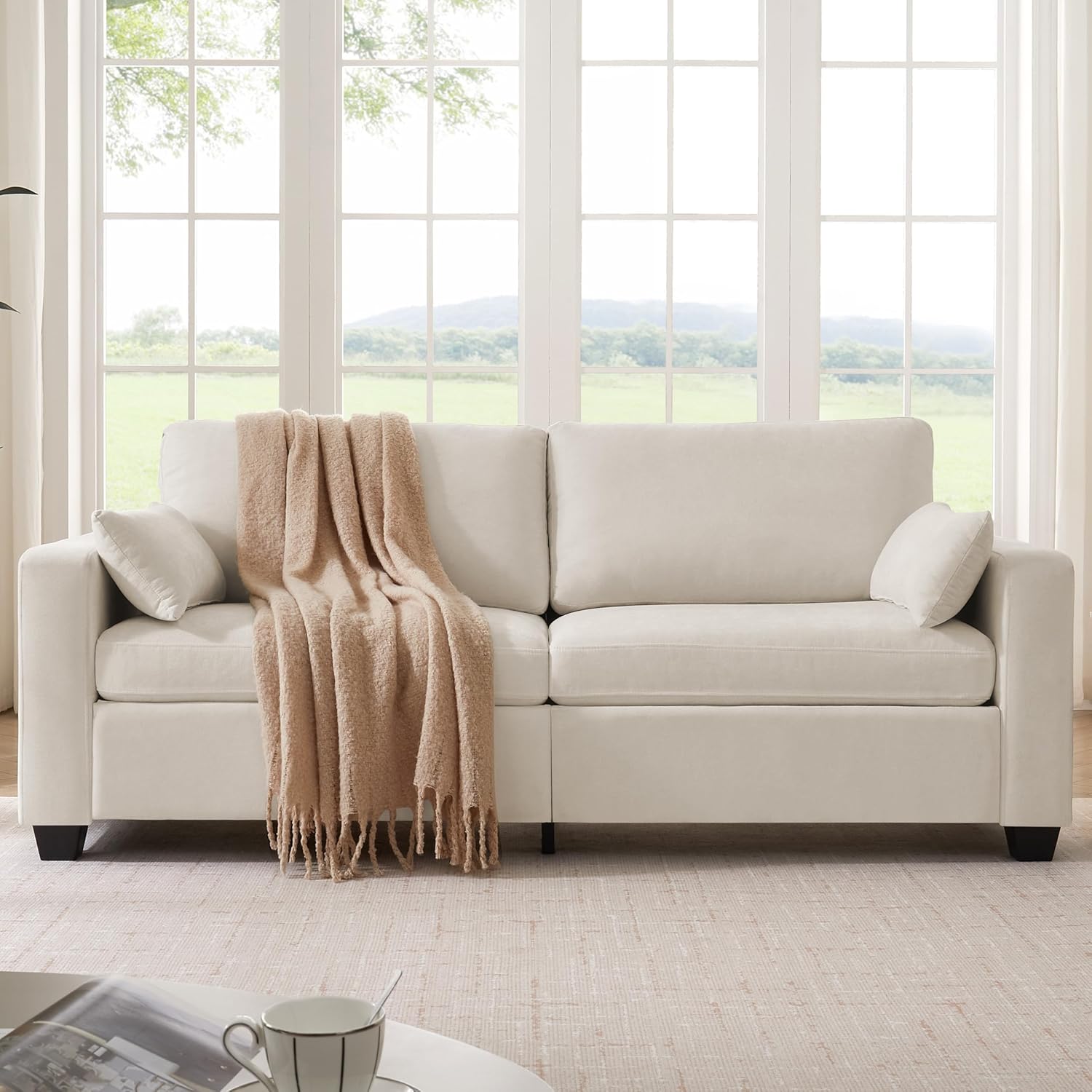 Modern Loveseat Sofa for Living Room, Spring Cushions, Removable Cover, Solid Wood Frame, Wide Armrest, Chenille Fabric Recliner Couches for Small Space