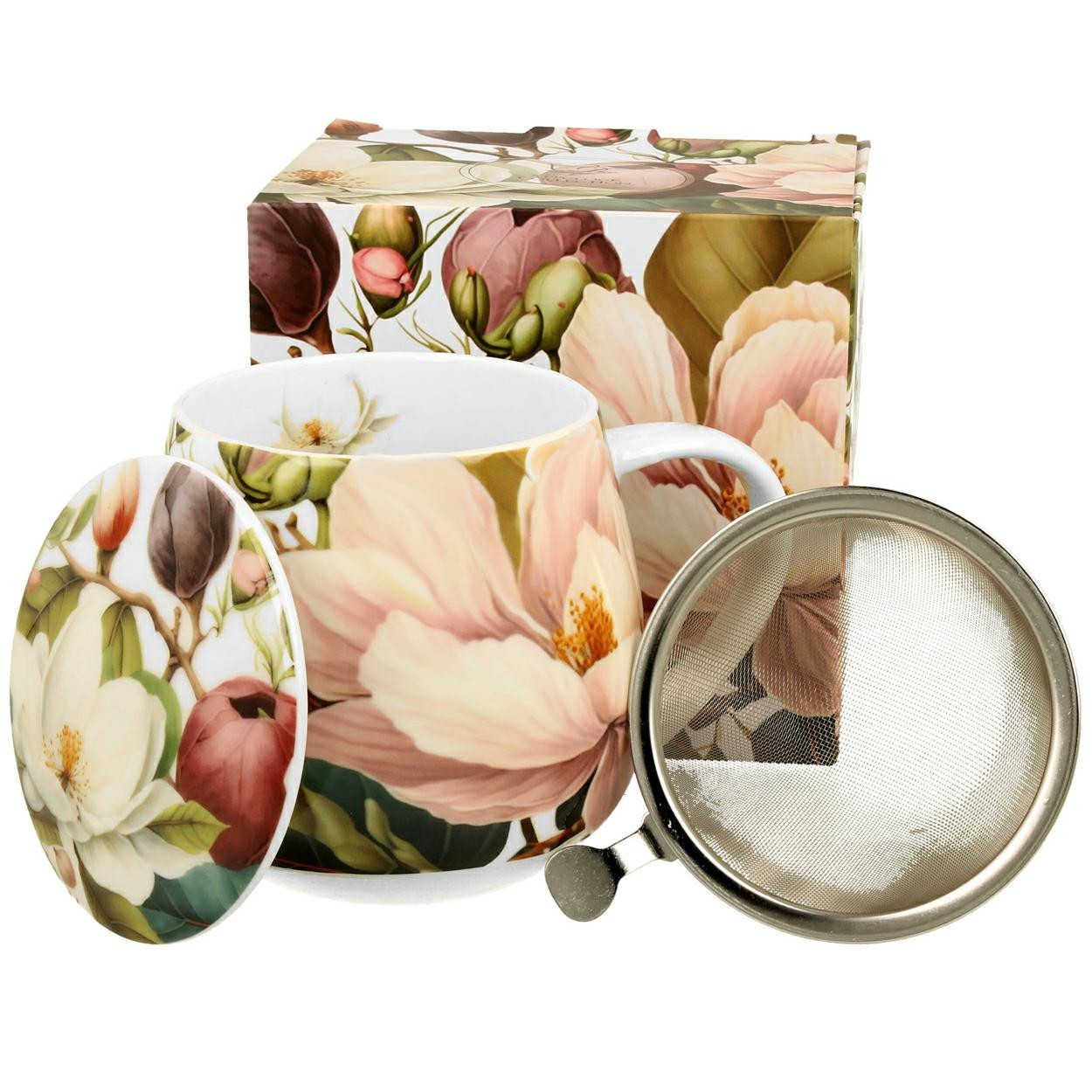 Kubek z zaparzaczem Magnolie porcelanowy 430 ml