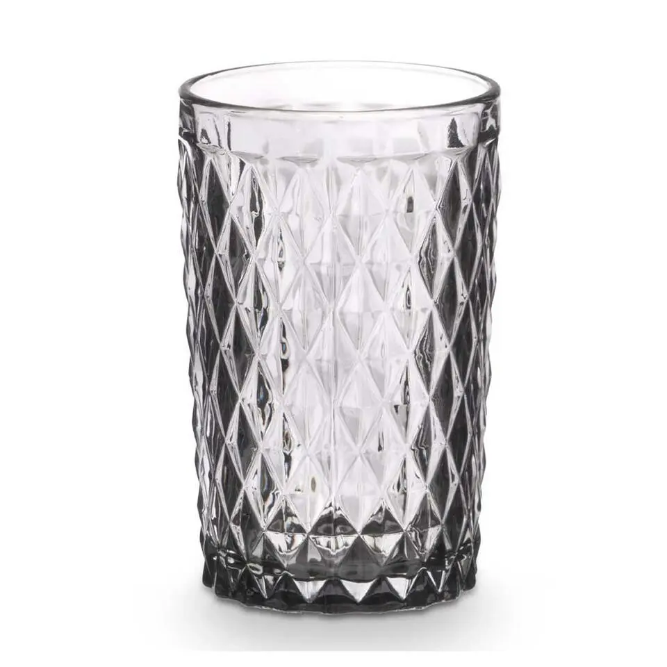 Vivalto Drinkglazen Diamonds - grijs glas - 6x - 370 ml