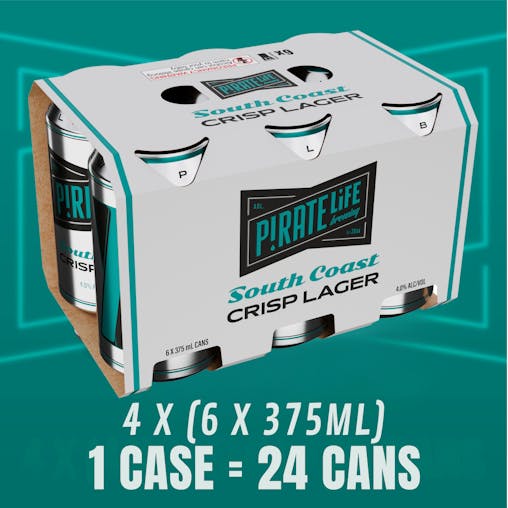 Pirate Life South Coast Crisp Lager, Premium Australian Beer, Tropical & Light Bodied, 4% ABV, 375mL (Case of 24 Cans)