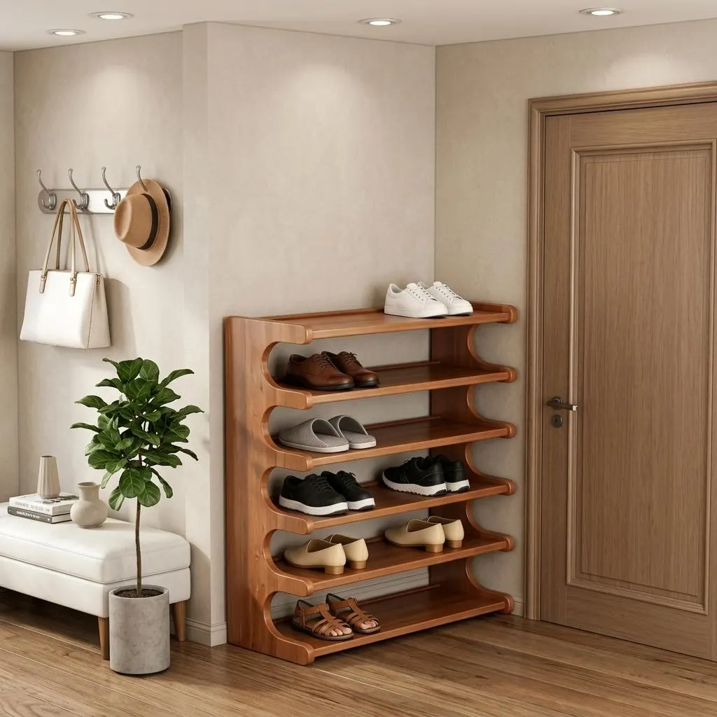Bamboo Shoe Rack, Entryway Shoe Organizer, Wooden Shoe Storage Bench, Space Saving Shoe Shelf, Shoe Rack for Entryway, Living Room, Garage