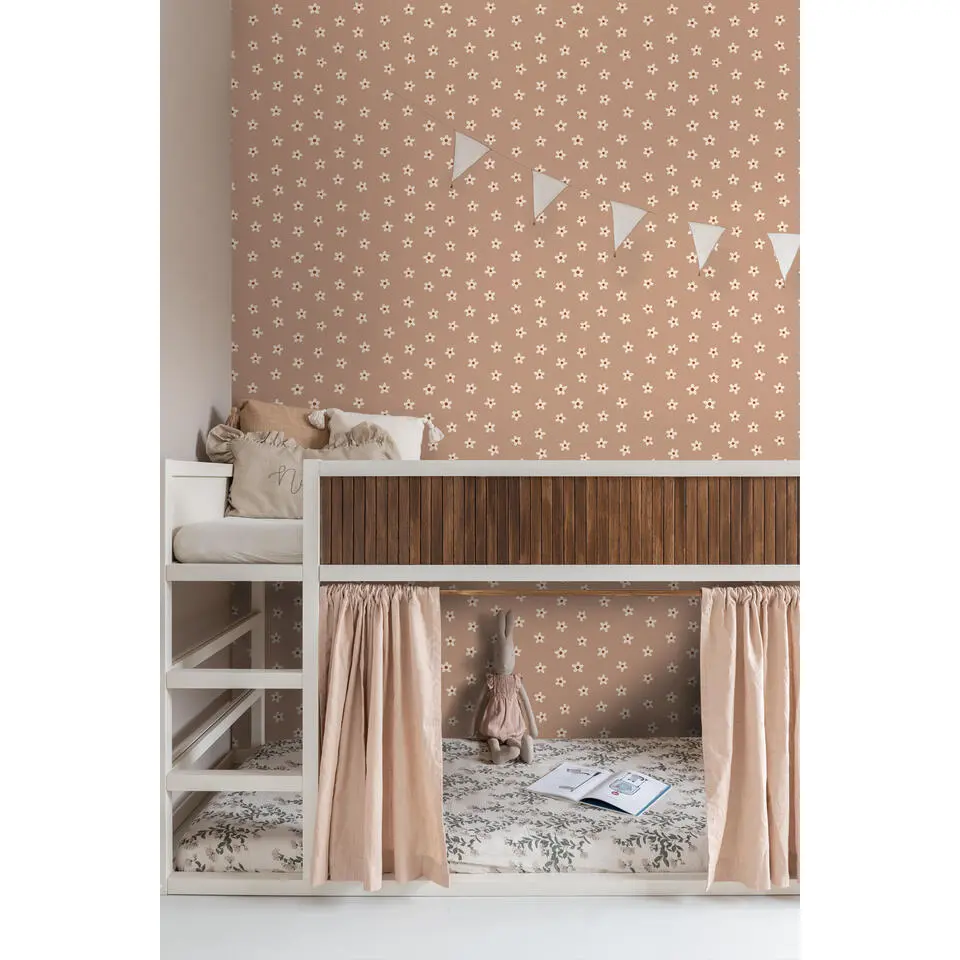 ESTAhome behang madeliefjes terracotta roze - 53 cm x 10.05 m