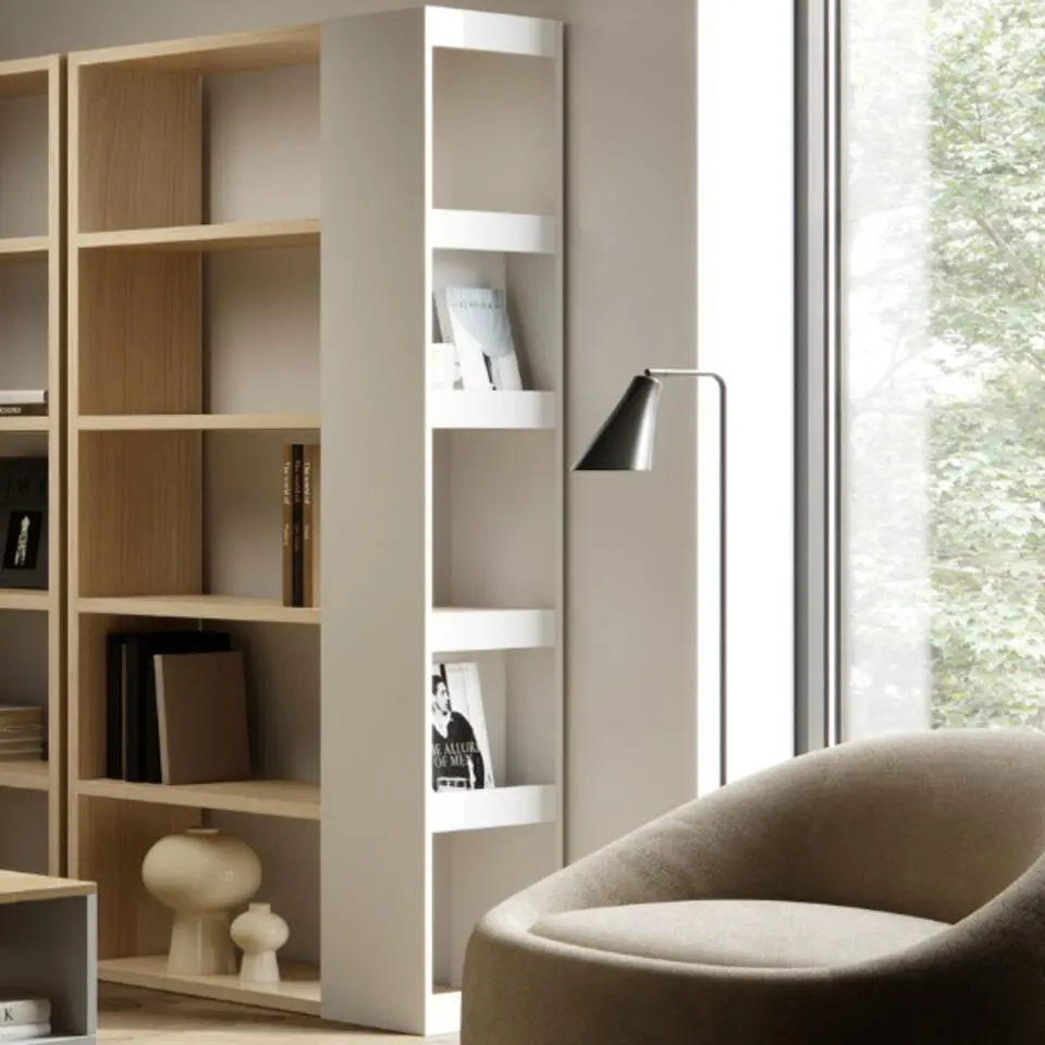 Boekenkast Ellana 7 open vakken-lichte eik/wit