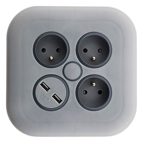 Enrouleur 3 x 2P T   2x USB - 7m - gris - Zenitech