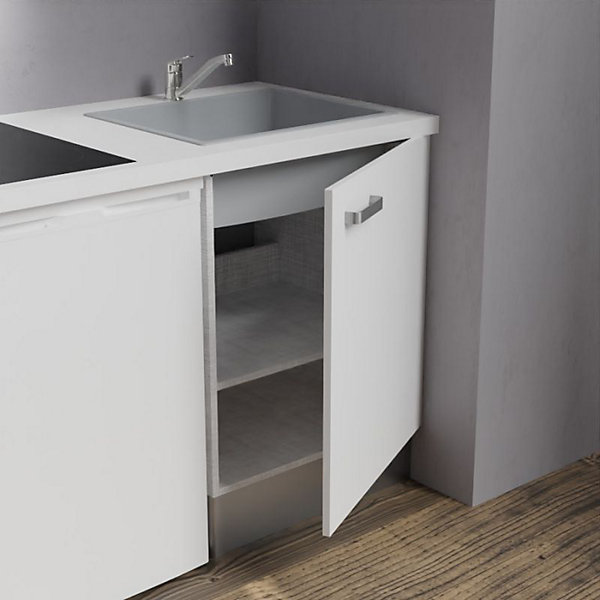 Kitchenette K02 - 120 cm - Façades : Blanc - Plan de travail : Blanc - Crédences : Non - Evier Gris