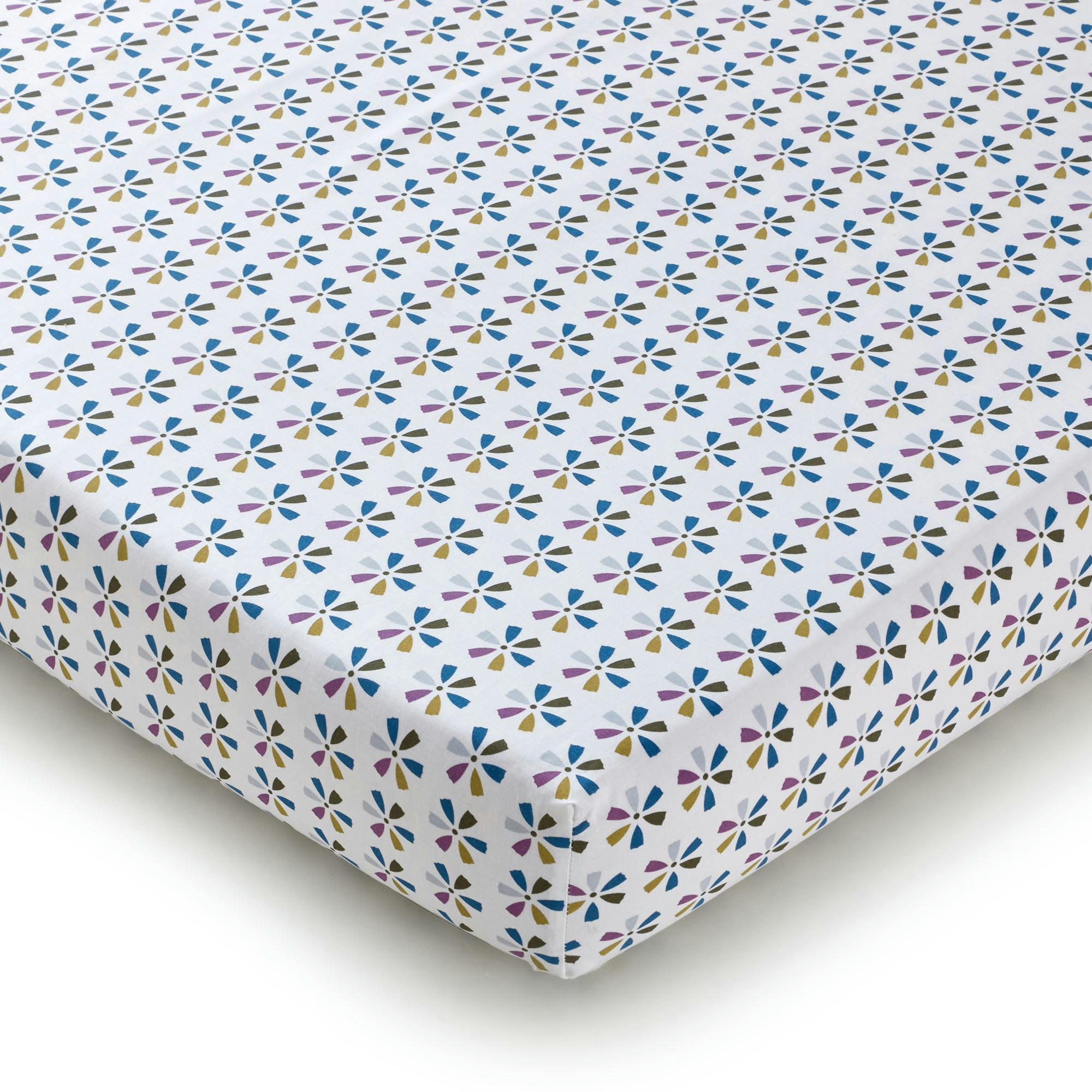 ROSACES - Drap-housse 140x190x28 violet en coton