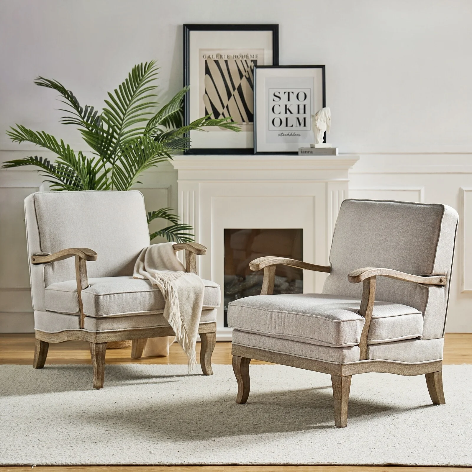 Rinaldo Farmhouse Polyester Armchair with Comfortable Backrest and Cushion Set of 2 by HULALA HOME