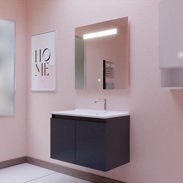 Meuble PROLINE 80 cm avec plan vasque et miroir Elégance ht80- Gris- Plan vasque en Résine