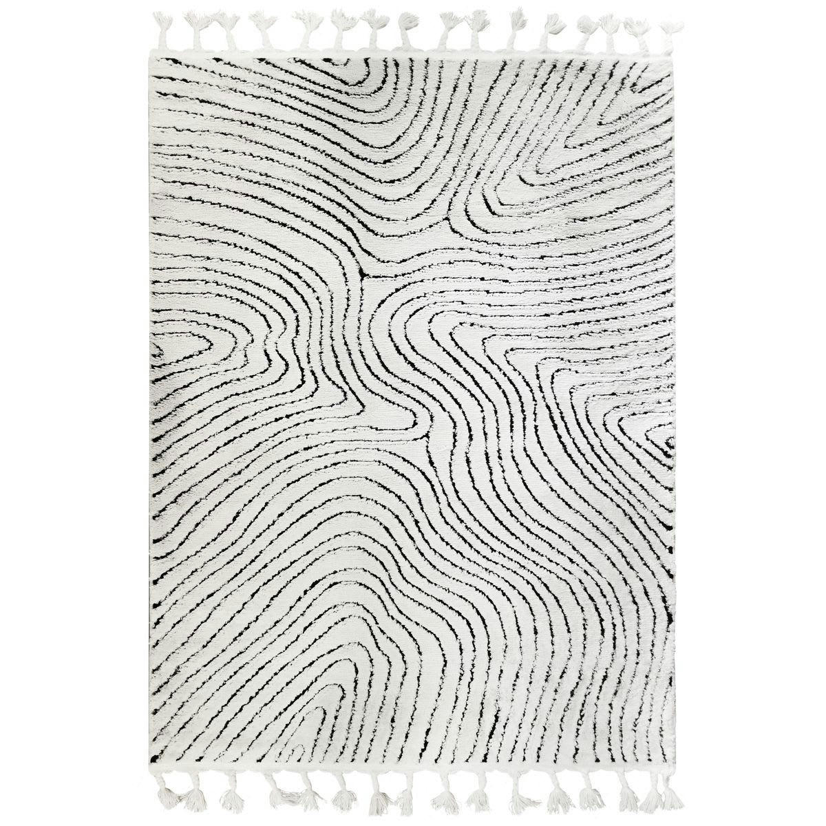 GRAPHICA - Tapis effet relief motifs ondulations blanc noir 160x230