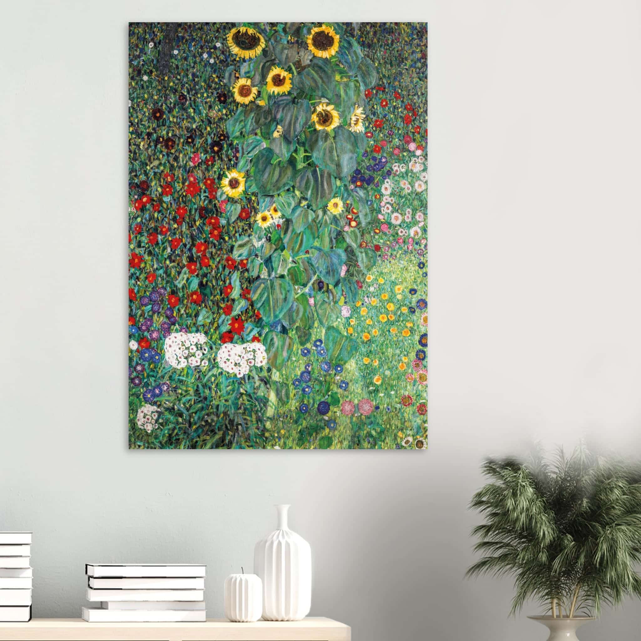 Artfulprints Poster Gustav Klimt - Country garden with sunflowers  - 70x100 cm - Donkergroen