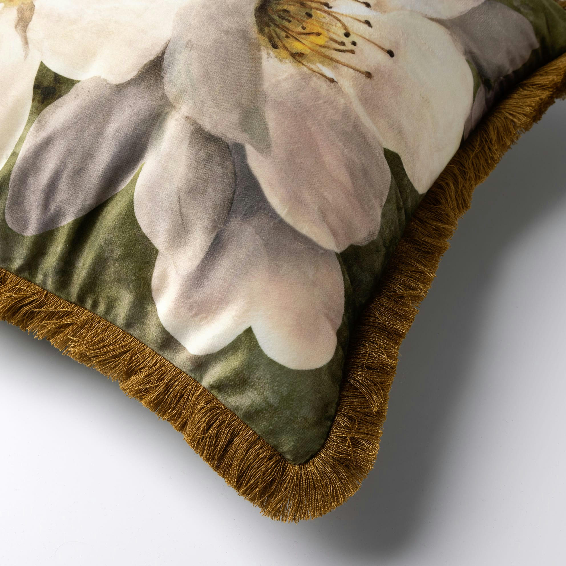 Nena - Coussin - vert en velours 45x45 cm avec motif fleuri