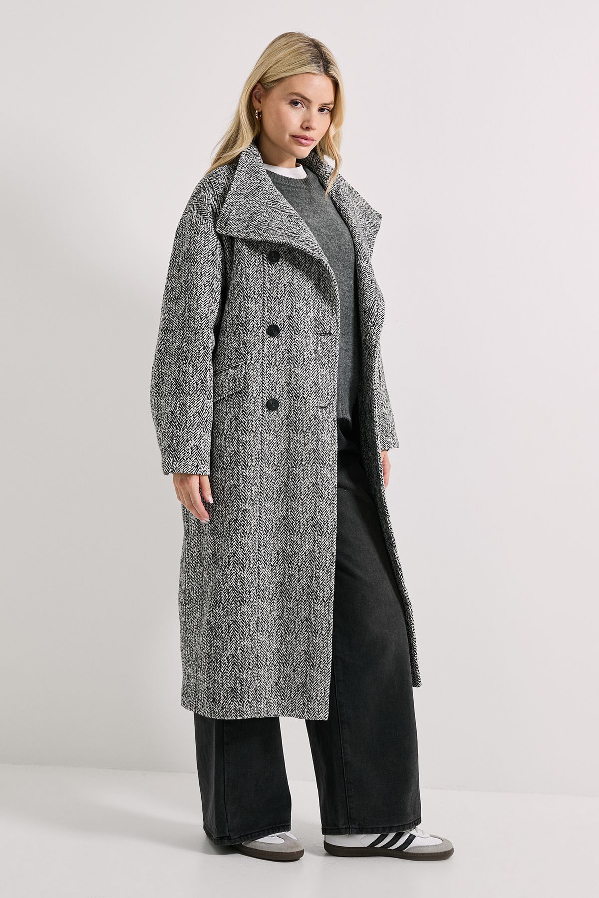 Dorothy Perkins Funnel Neck Button Detail Longline Coat