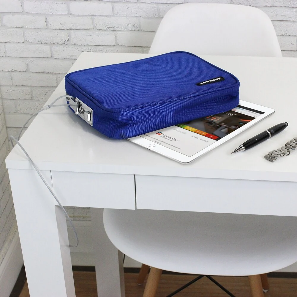 Safe InSide Locking Privacy Pouch w/Steel Tether Cable - Blue