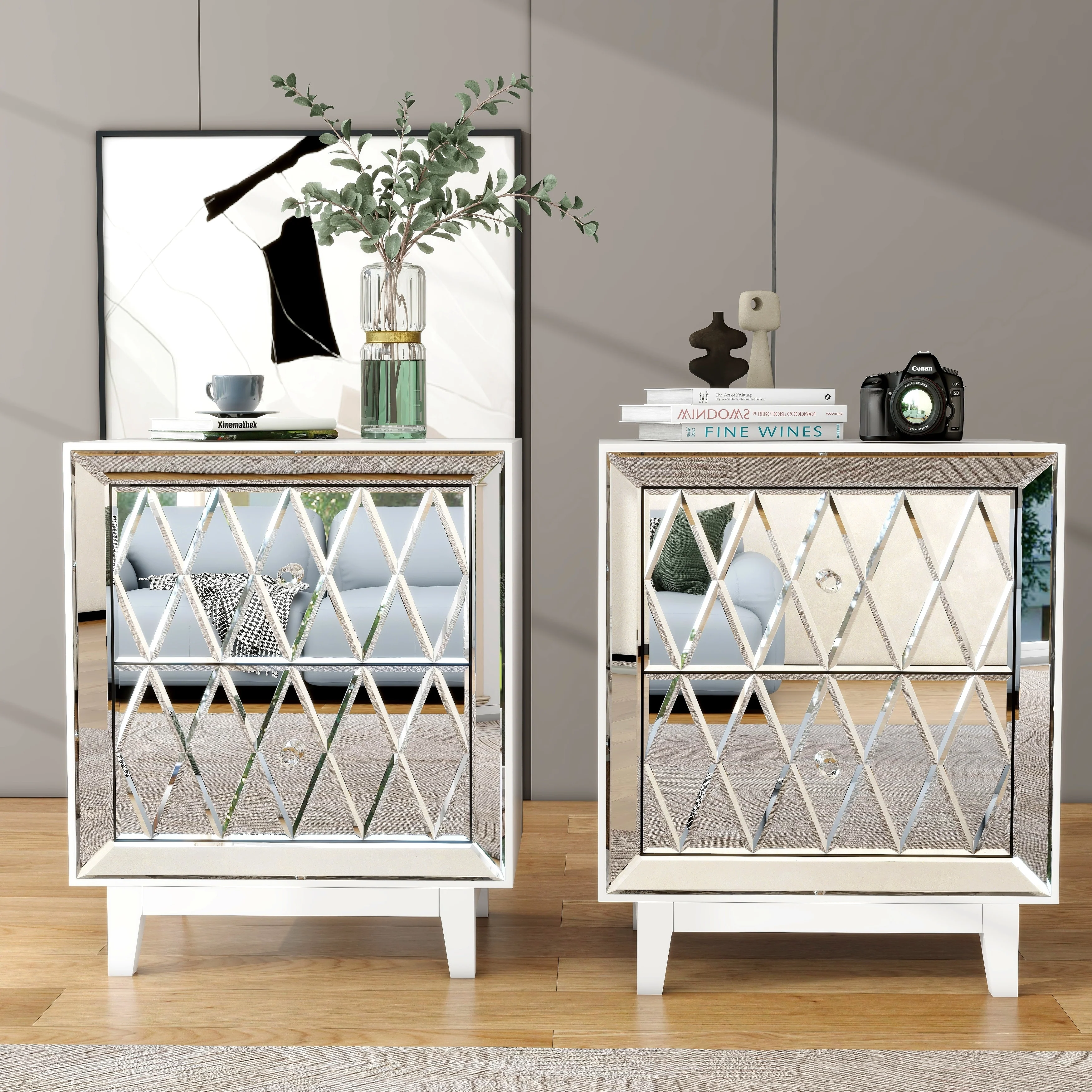 2-Drawer Mirrored Nightstand, Set of 2