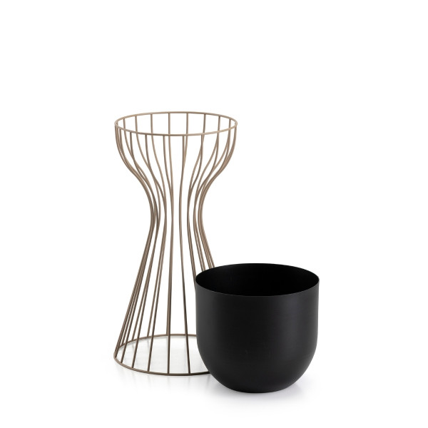 Kwietnik stojący metalowy z czarną osłonką 46 cm taupe