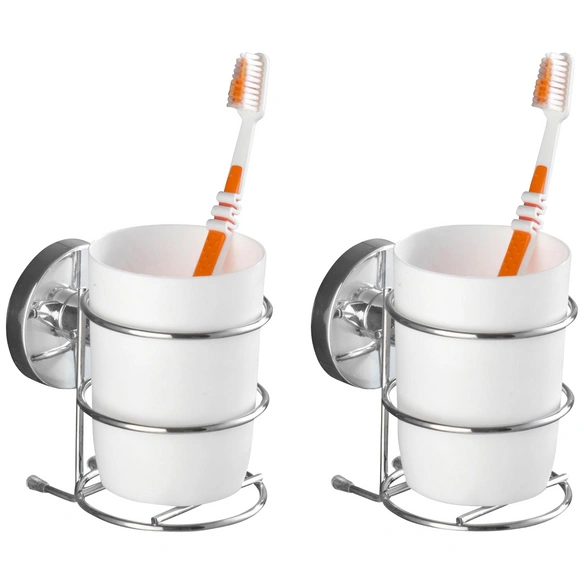 Zahnputzbecher »Milazzo«, Stahl/Kunststoff, glänzend, weiß/chromfarben, rund