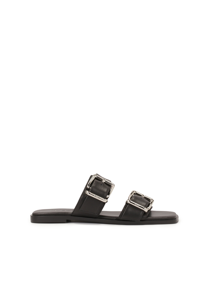 Leather slides with wide straps
