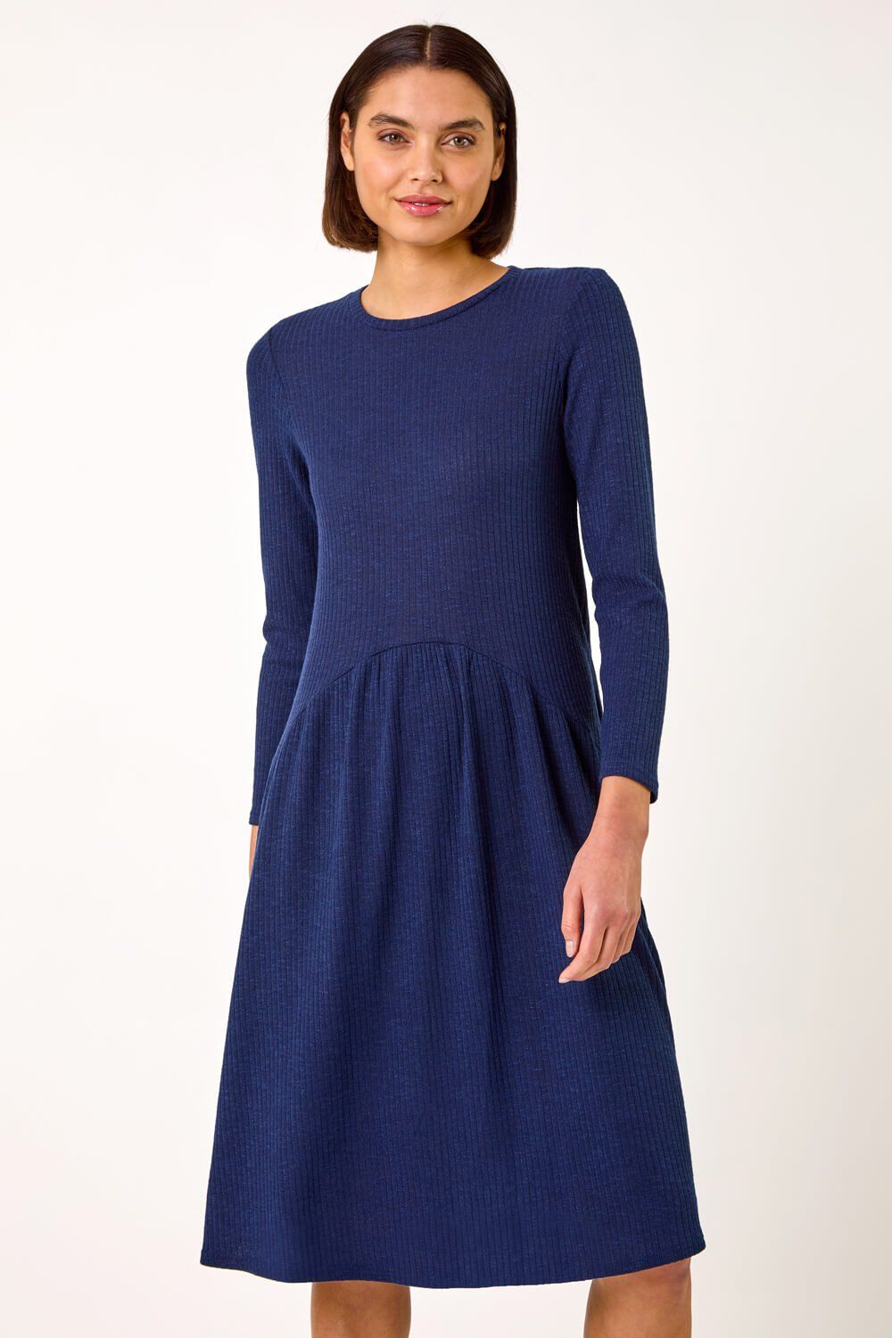 Roman Ribbed Drop Waist Stretch Midi Dress