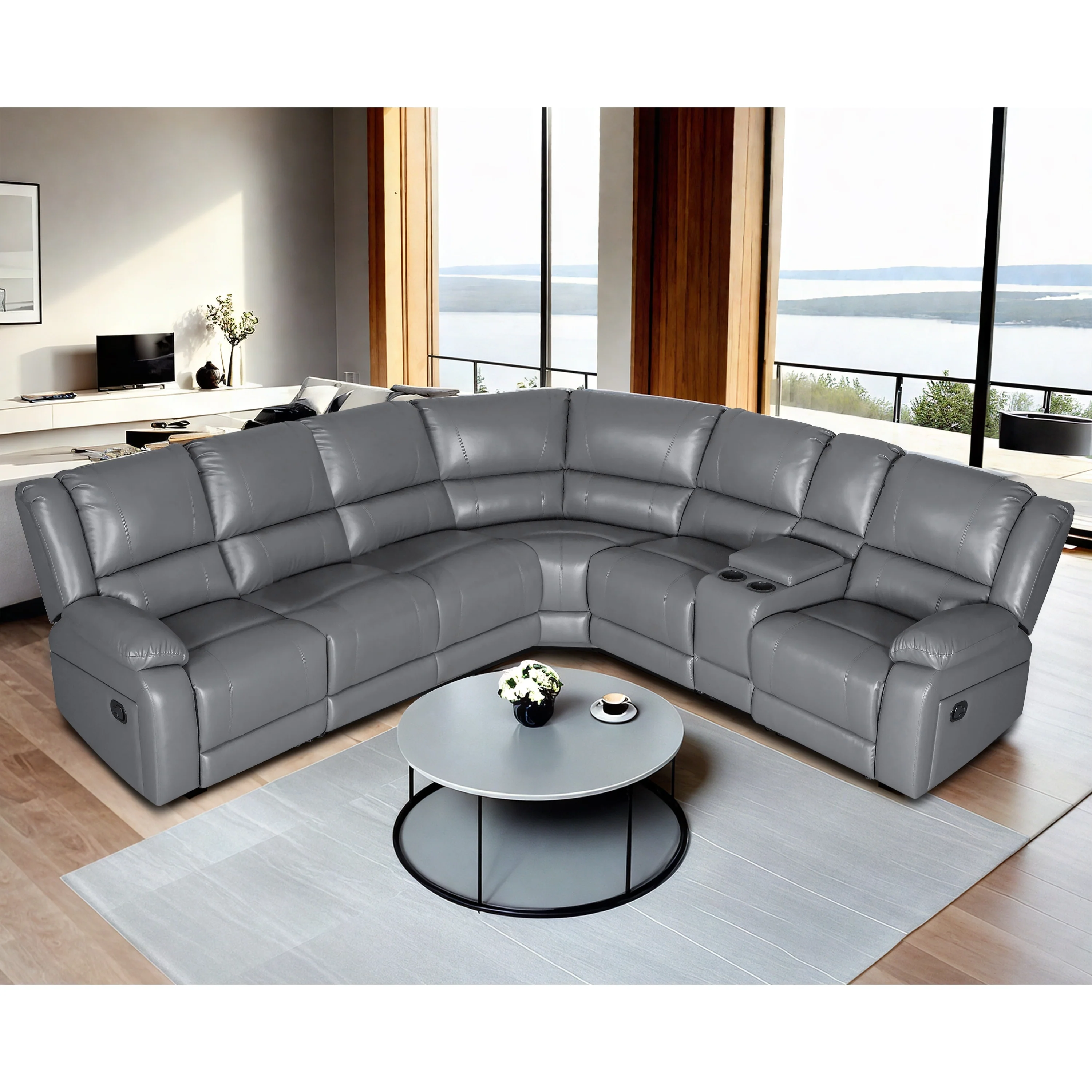 129''W Faux Leather 6-Seat Large Manual Reclining Sectional Sofa