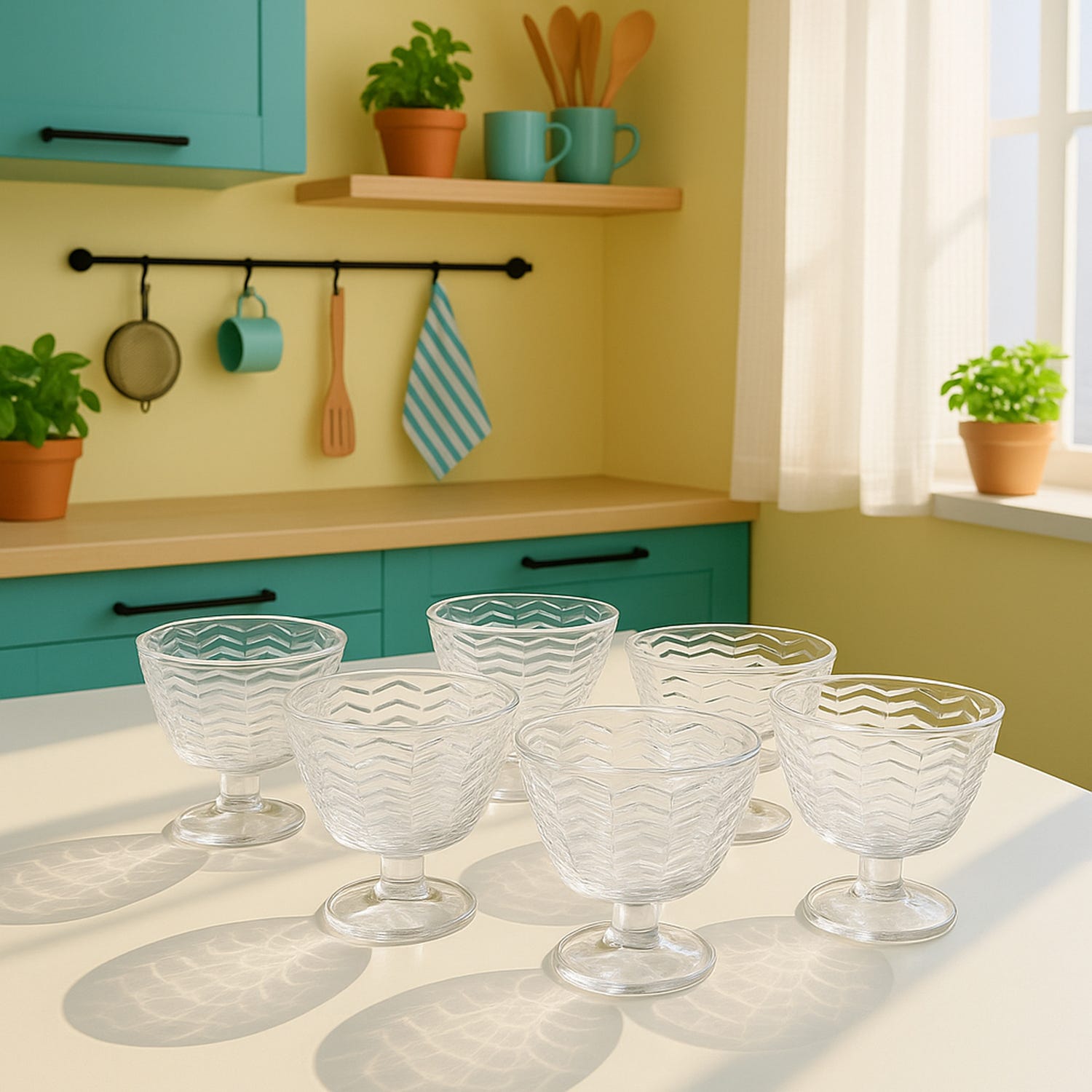 Set 6 coppette gelato in vetro decorato Tahiti