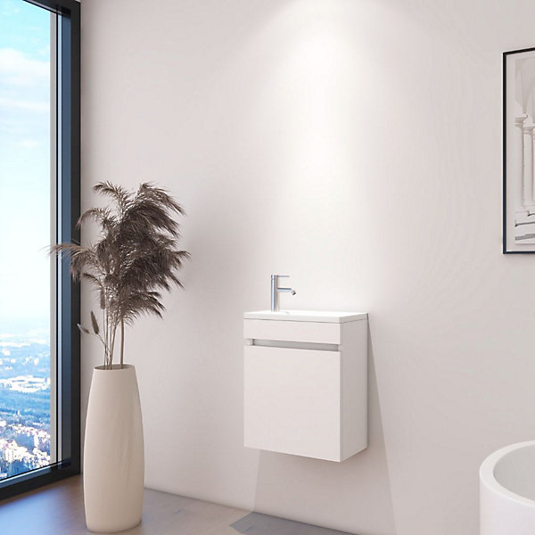 Meuble lave-main blanc compact avec vasque intégrée - DILECI