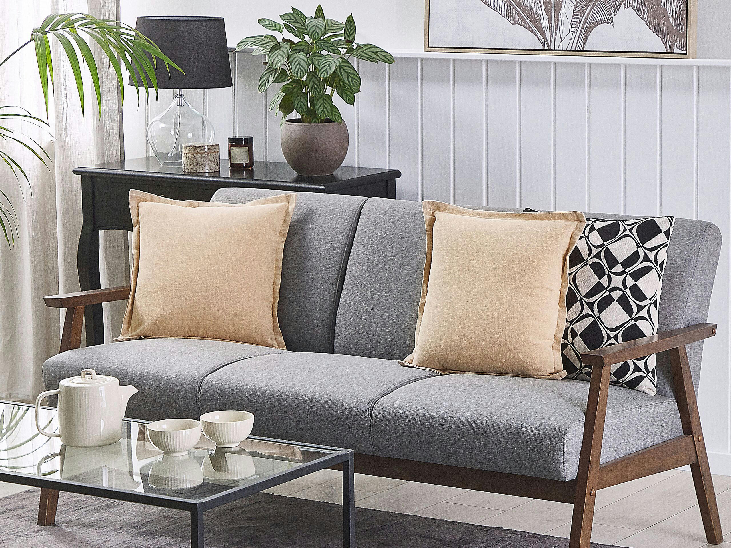 GUZMANIA - Lot de 2 coussin décoratifs en tissu beige 45x12cm