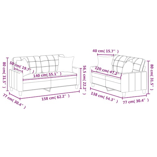 NNEVL 2 Piece Sofa Set with Pillows Black Faux Leather
