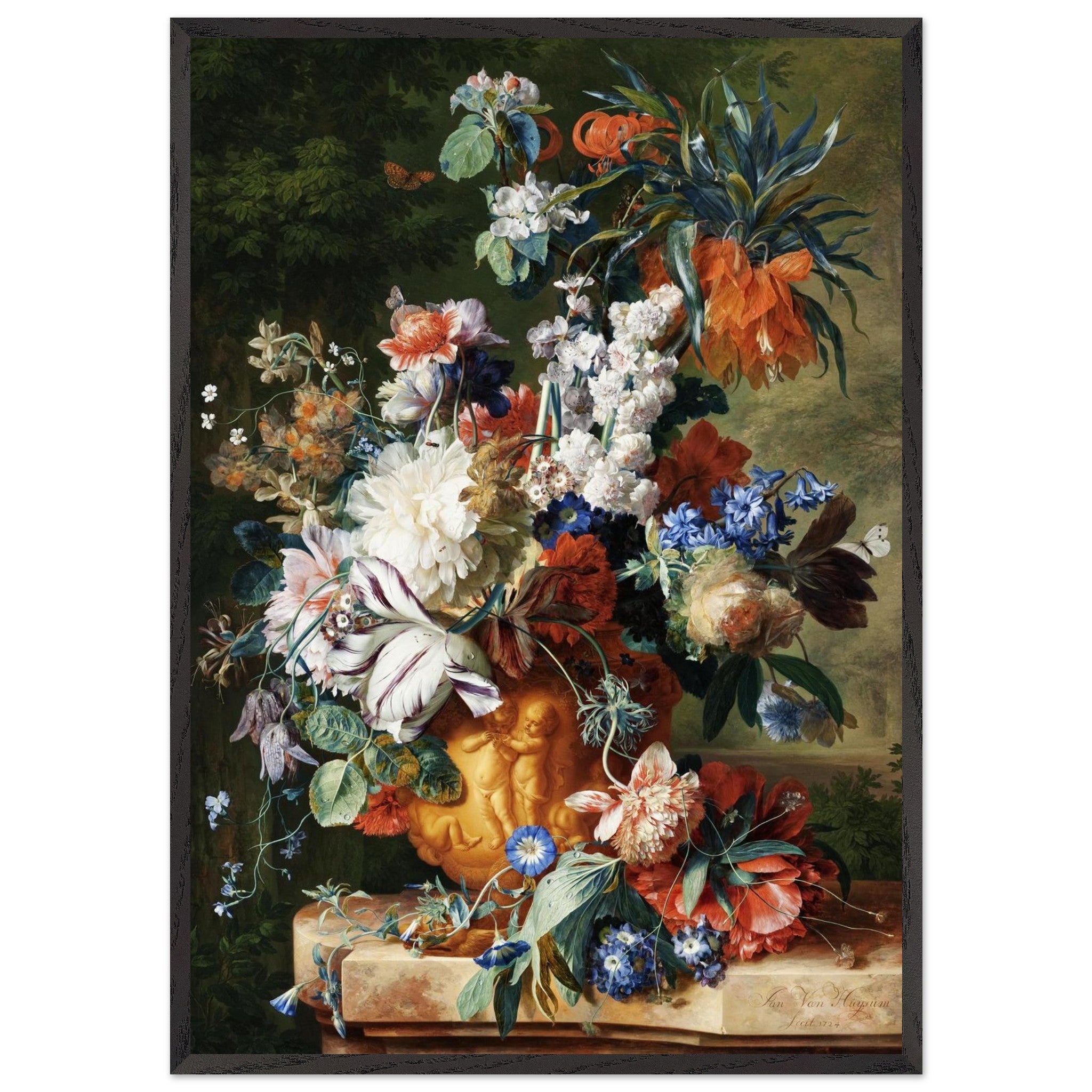 Artfulprints Poster met Lijst Jan van Huysum - Bouquet of flowers in an urn  - 70x100 cm - Meerkleurig