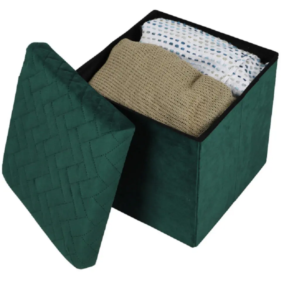 Urban Living poef - hocker - velvet donkergroen - mdf - 38x38 cm