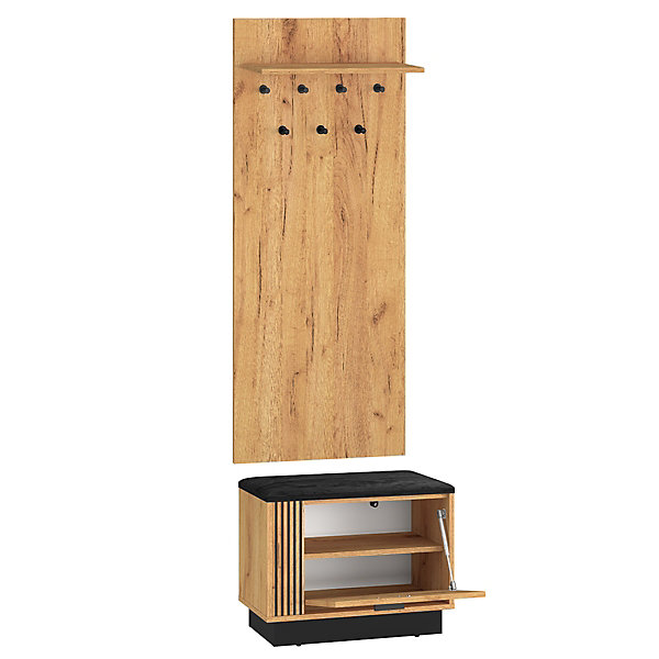 Meuble entree porte-manteau etagère et banc à chaussures 1 porte Nilo Bois