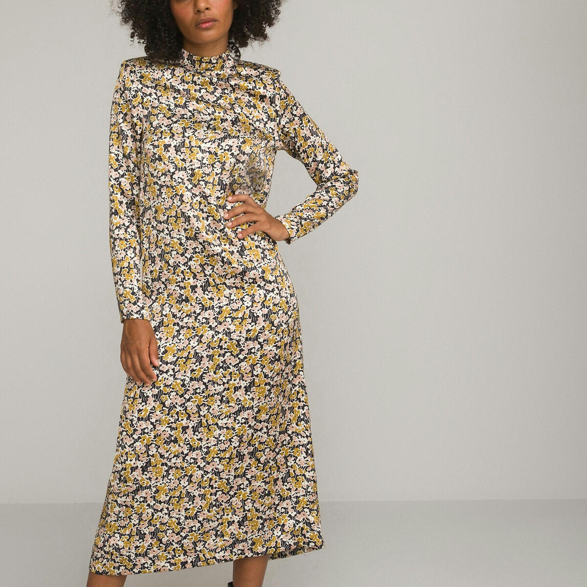 Robe droite longue, imprimé floral,