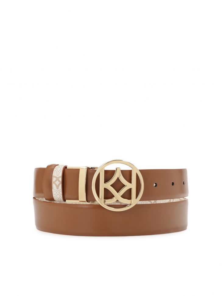 Beige and brown double-sided belt with monograms KAZAR