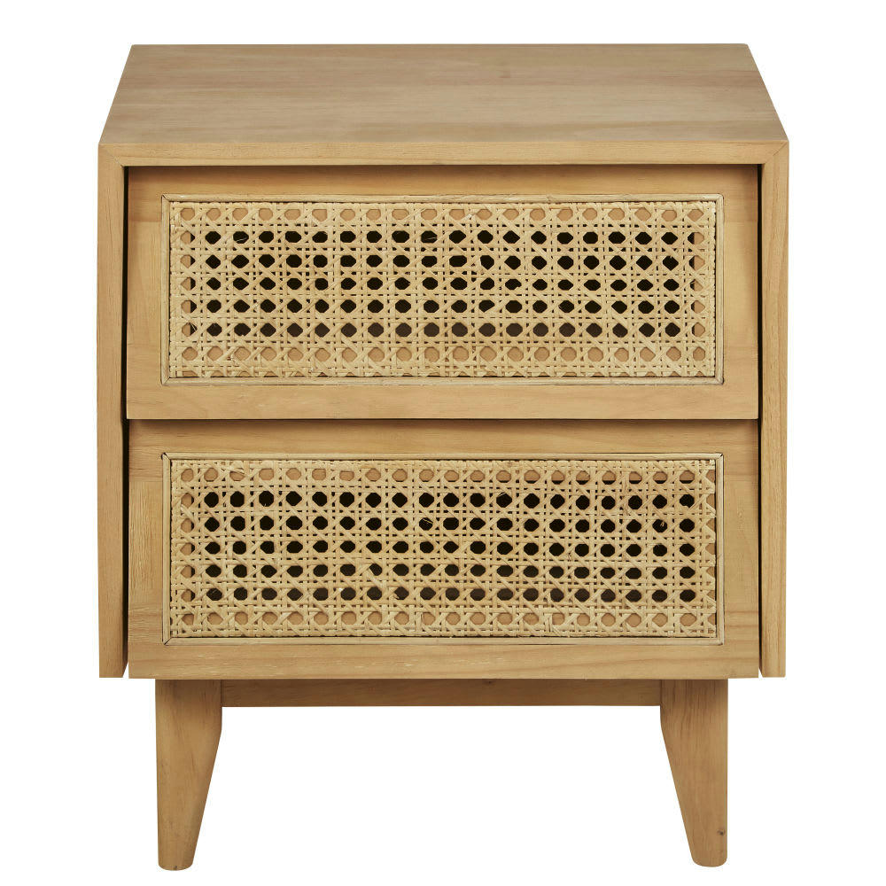 Suzelle - Table de chevet 2 tiroirs cannage en rotin
