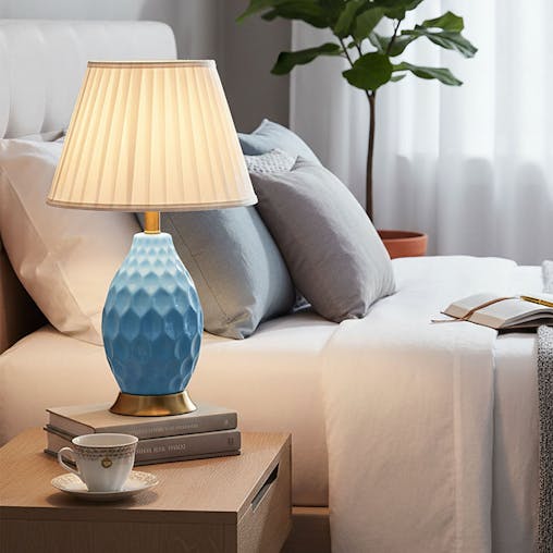 SOGA Textured Ceramic Oval Table Lamp with Gold Metal Base Blue