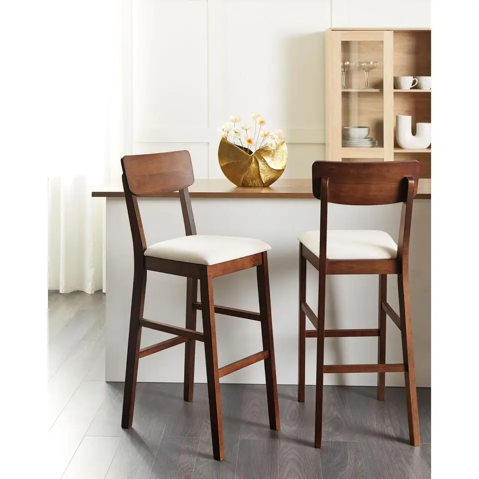 AMBLER - Barkruk set van 2 - Lichtbeige - Hout