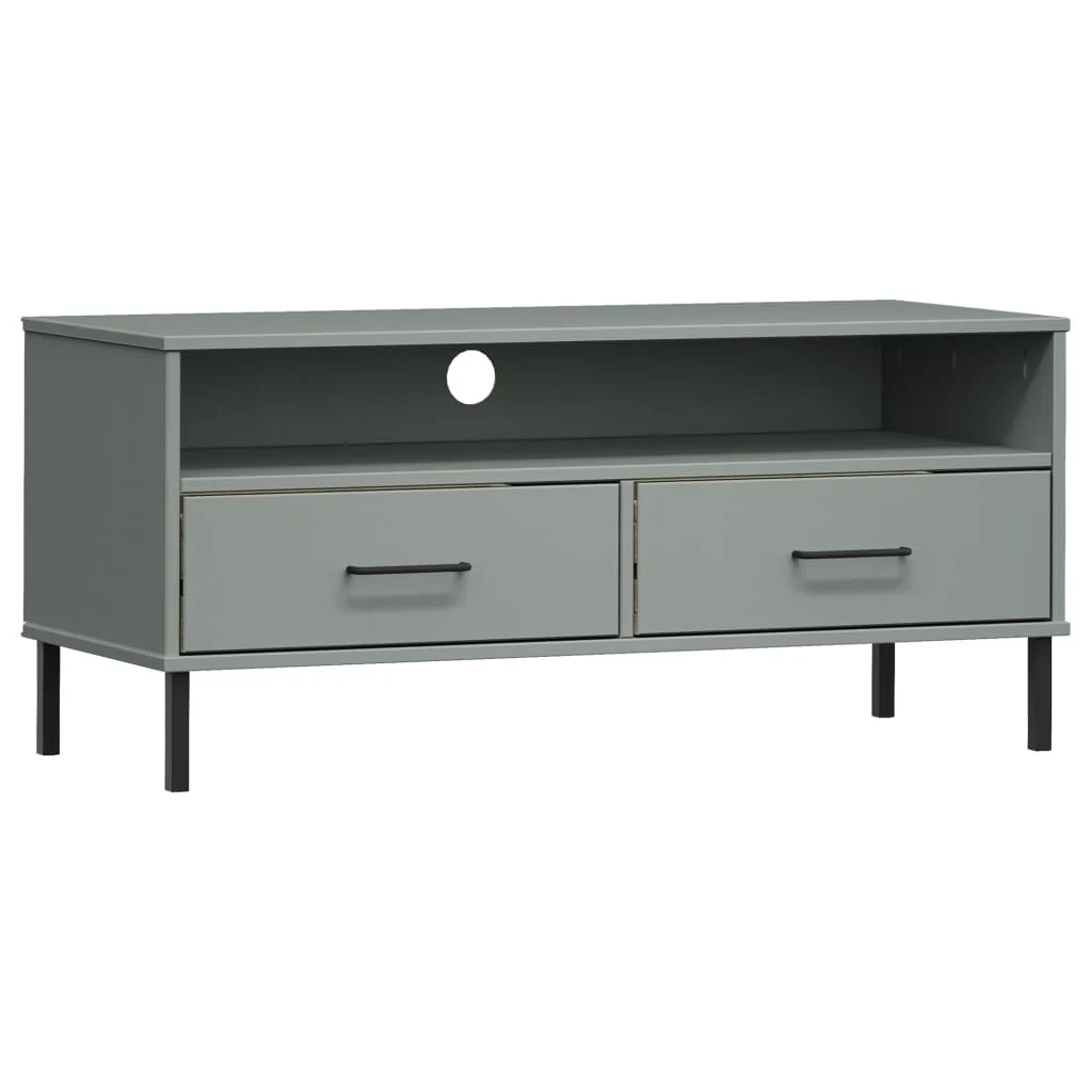 vidaXL TV Stand TV Console TV Console with Metal Legs Solid Wood Pine OSLO - 41.7 x 15.7 x 18.3