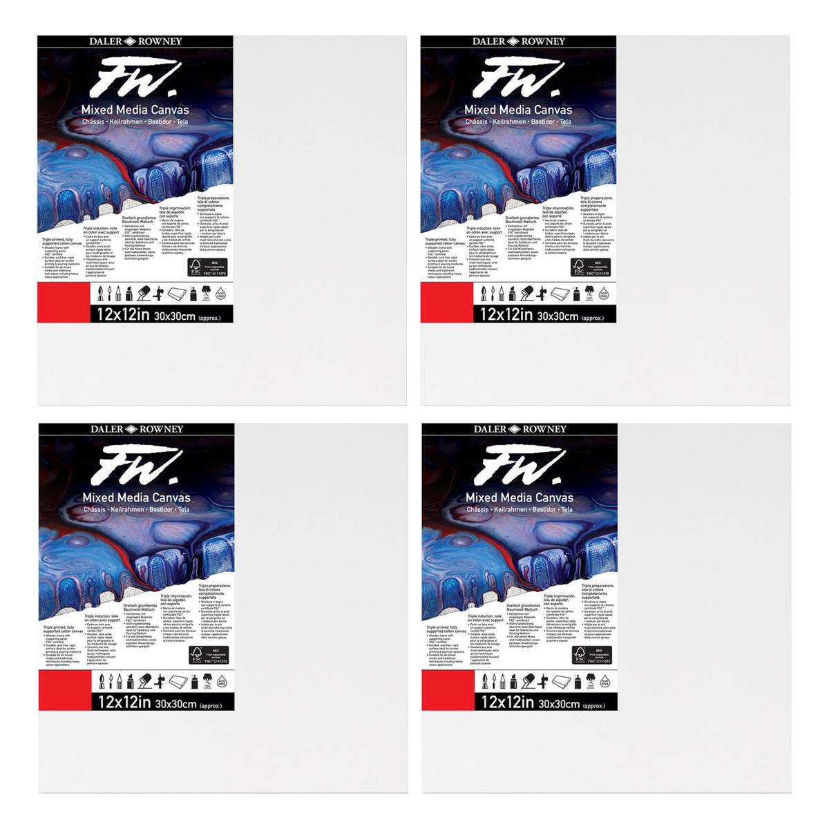 Daler-Rowney Mixed Media Canvases 30.5cm x 30.5cm 4 Pack